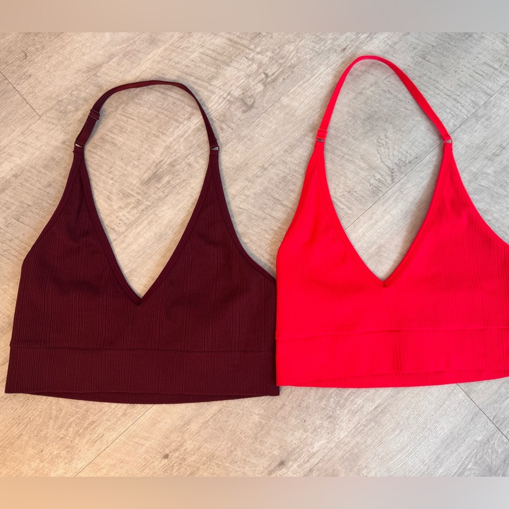 LOT OF TWO Victoria’s Secret PINK adjustable halter lounge bralettes, size large